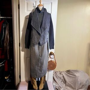 New Natural Reflections Wms Charcoal Gray Cotton Ribbed Open Shawl Cardigan M